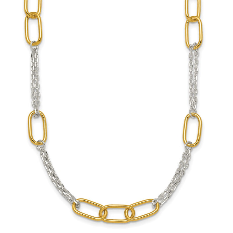 Sterling Silver W/gold-Tone Polished Fancy 2-Strand Link Necklace