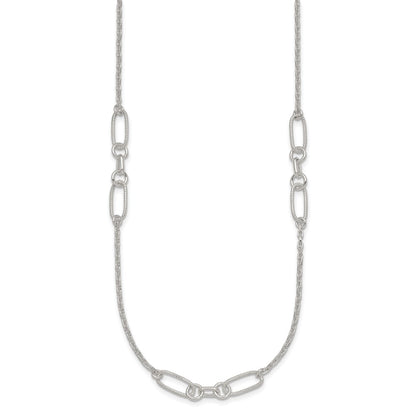 Sterling Silver Polished and Textured Fancy Link Necklace