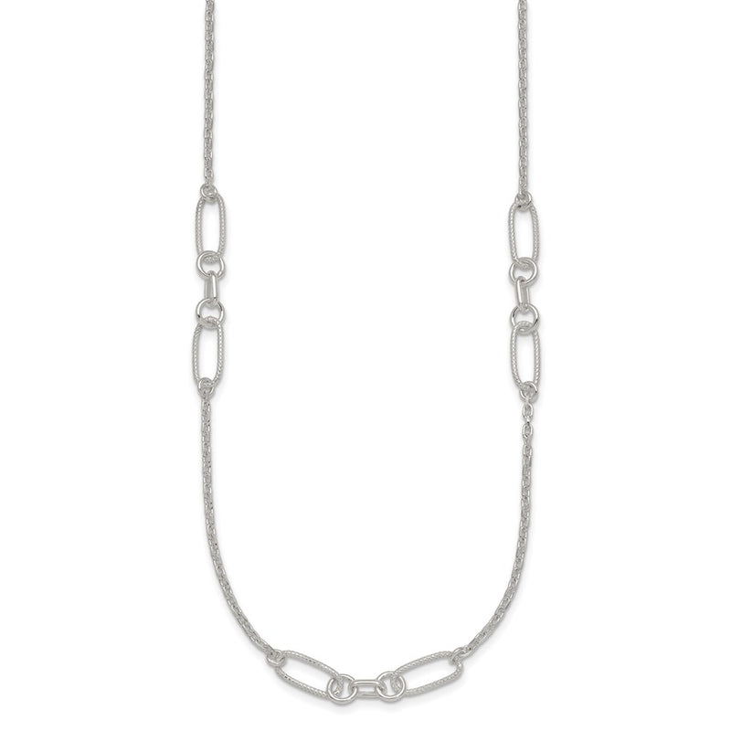 Sterling Silver Polished and Textured Fancy Link Necklace