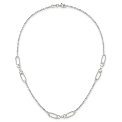 Sterling Silver Polished and Textured Fancy Link Necklace