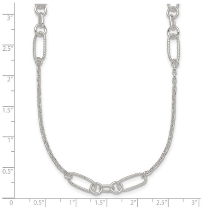 Sterling Silver Polished and Textured Fancy Link Necklace