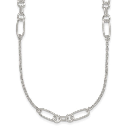 Sterling Silver Polished and Textured Fancy Link Necklace