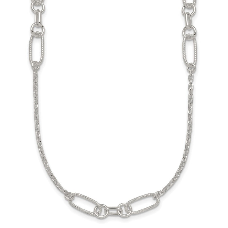 Sterling Silver Polished and Textured Fancy Link Necklace