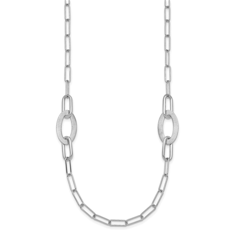 Sterling Silver Rhodium-Plated Brushed and Polished Paperclip Necklace