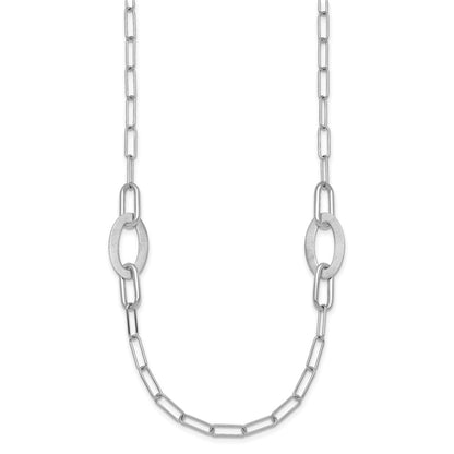 Sterling Silver Rhodium-Plated Brushed and Polished Paperclip Necklace
