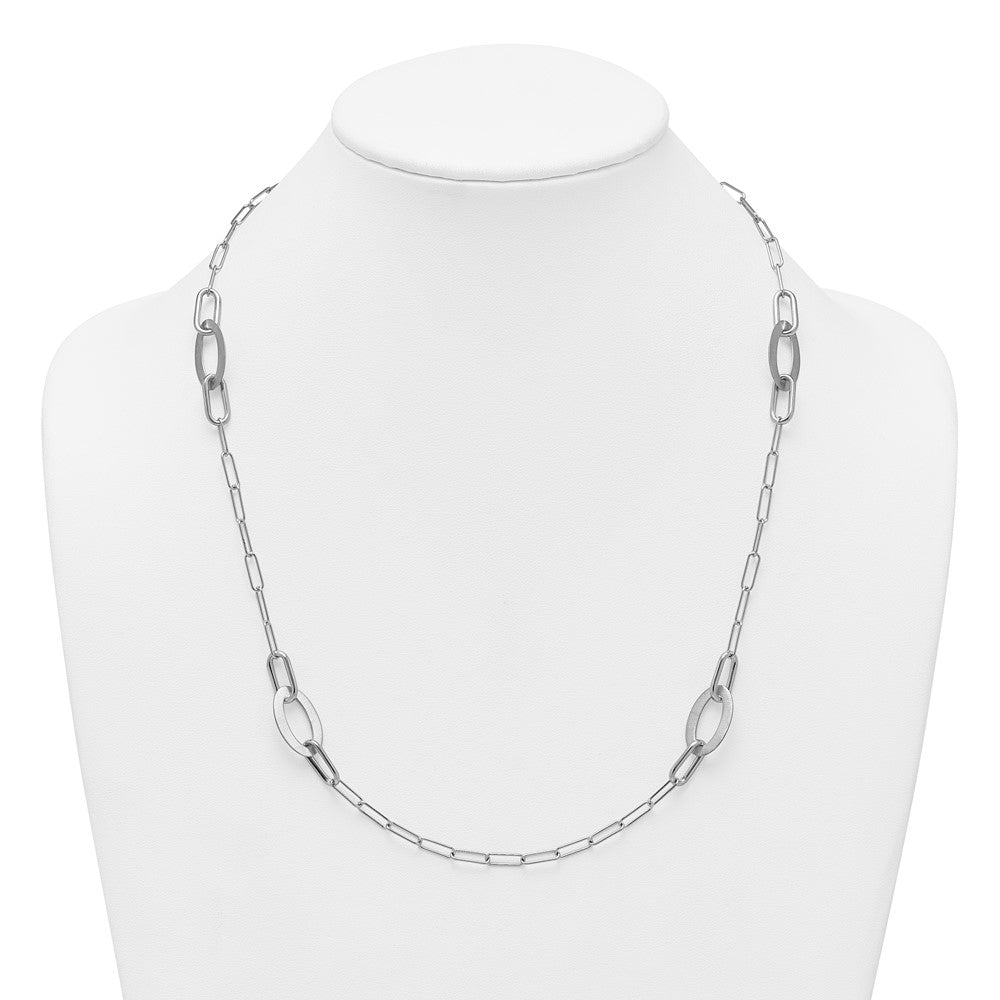 Sterling Silver Rhodium-Plated Brushed and Polished Paperclip Necklace
