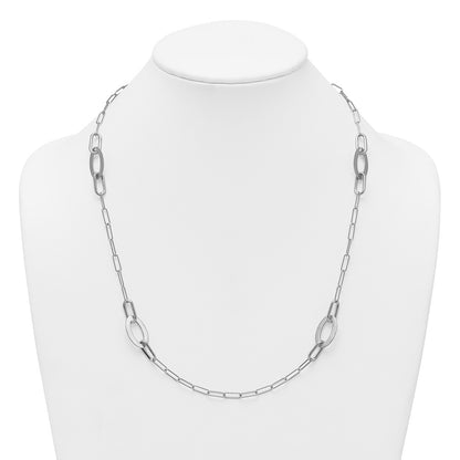 Sterling Silver Rhodium-Plated Brushed and Polished Paperclip Necklace