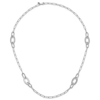 Sterling Silver Rhodium-Plated Brushed and Polished Paperclip Necklace