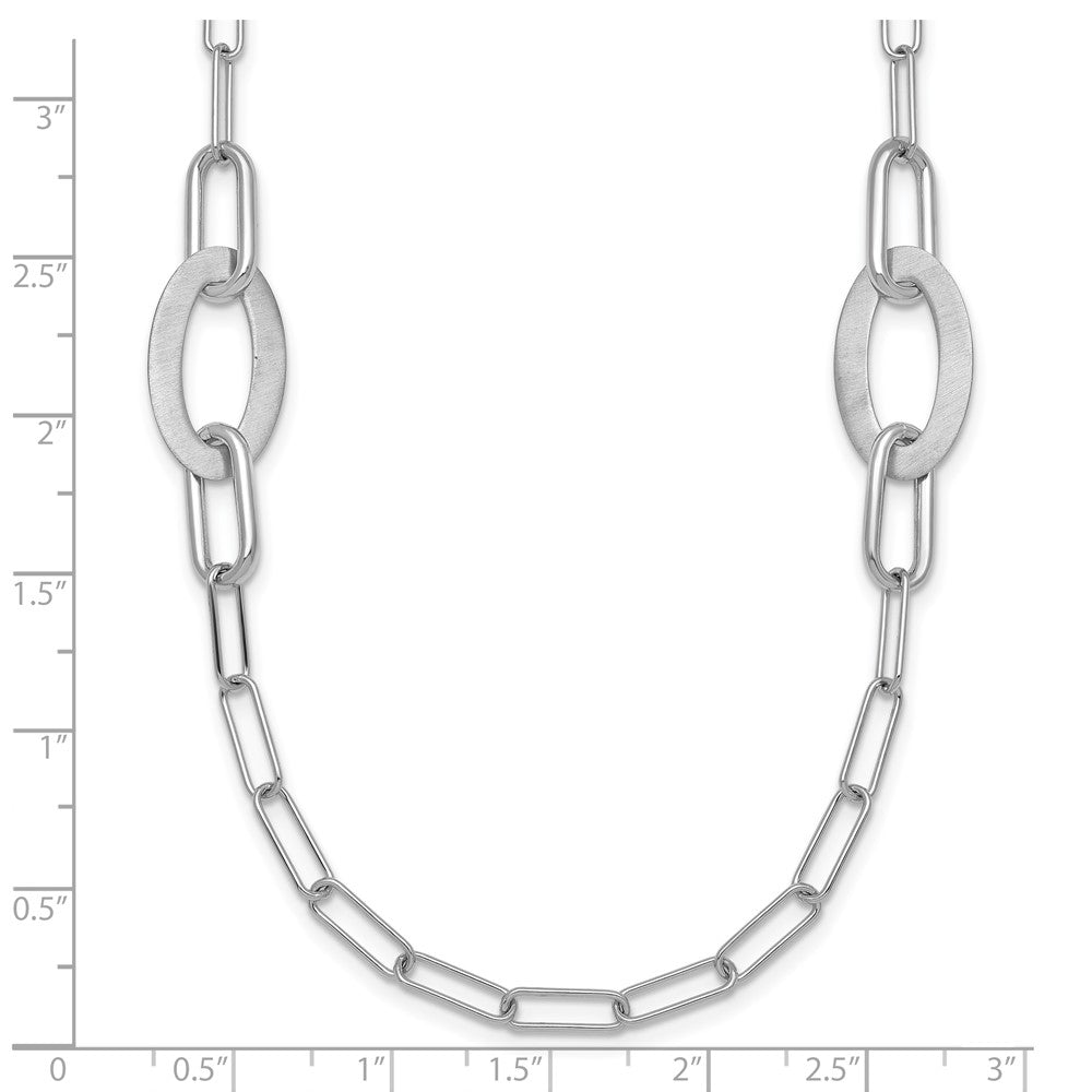 Sterling Silver Rhodium-Plated Brushed and Polished Paperclip Necklace