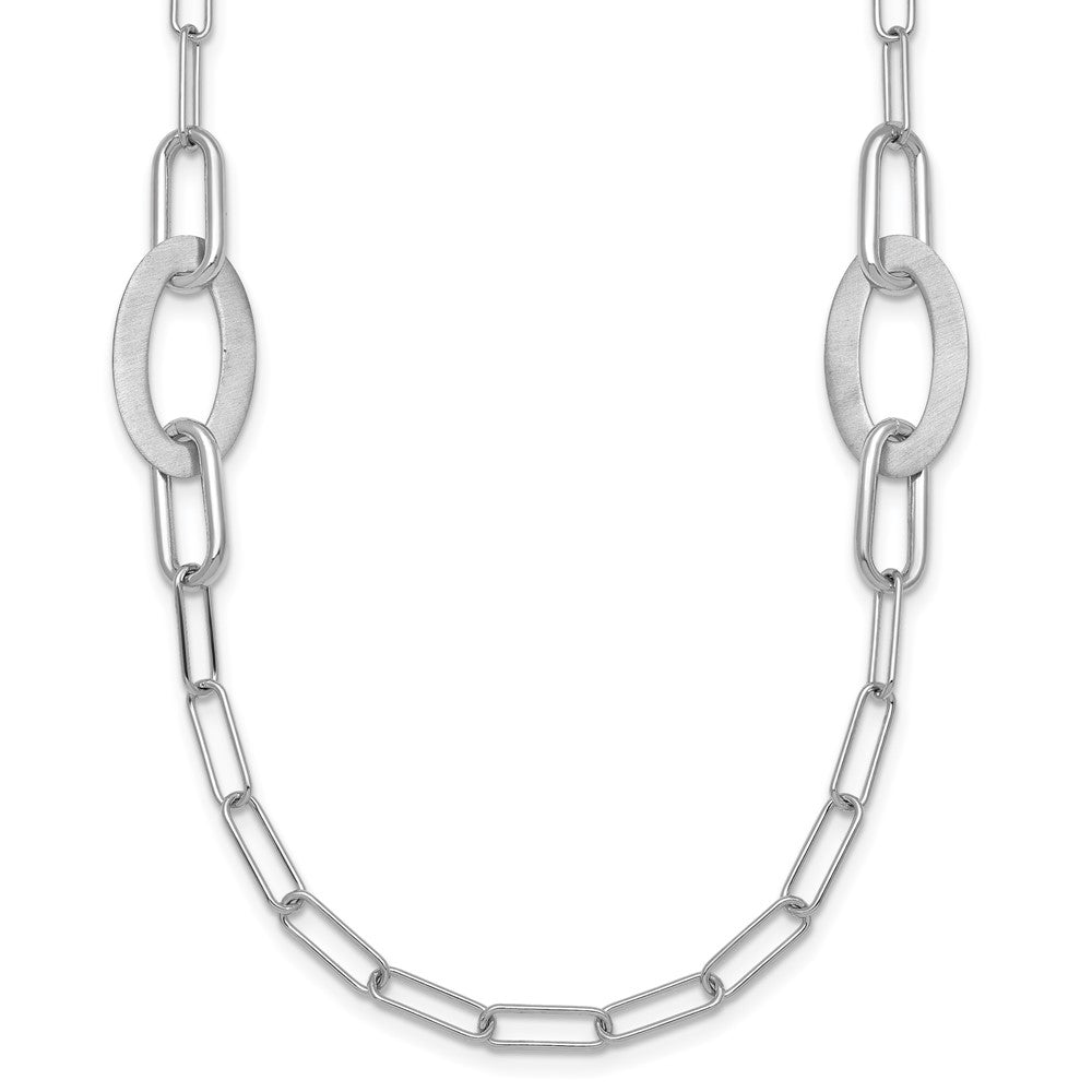 Sterling Silver Rhodium-Plated Brushed and Polished Paperclip Necklace