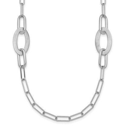 Sterling Silver Rhodium-Plated Brushed and Polished Paperclip Necklace