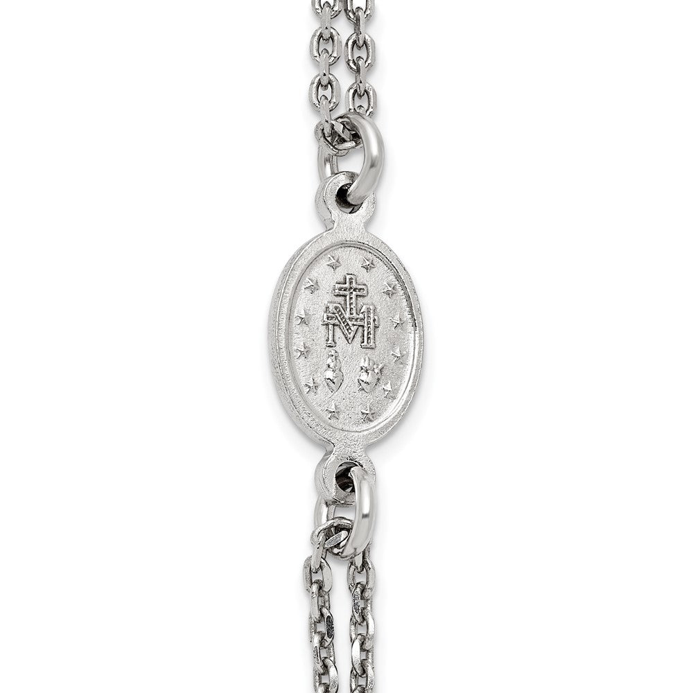 Sterling Silver Rh-Plat Blk Crystal 20in w/.5in Ext Rosary Themed Necklace
