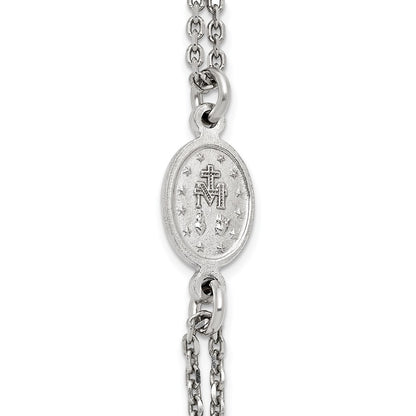 Sterling Silver Rh-Plat Blk Crystal 20in w/.5in Ext Rosary Themed Necklace