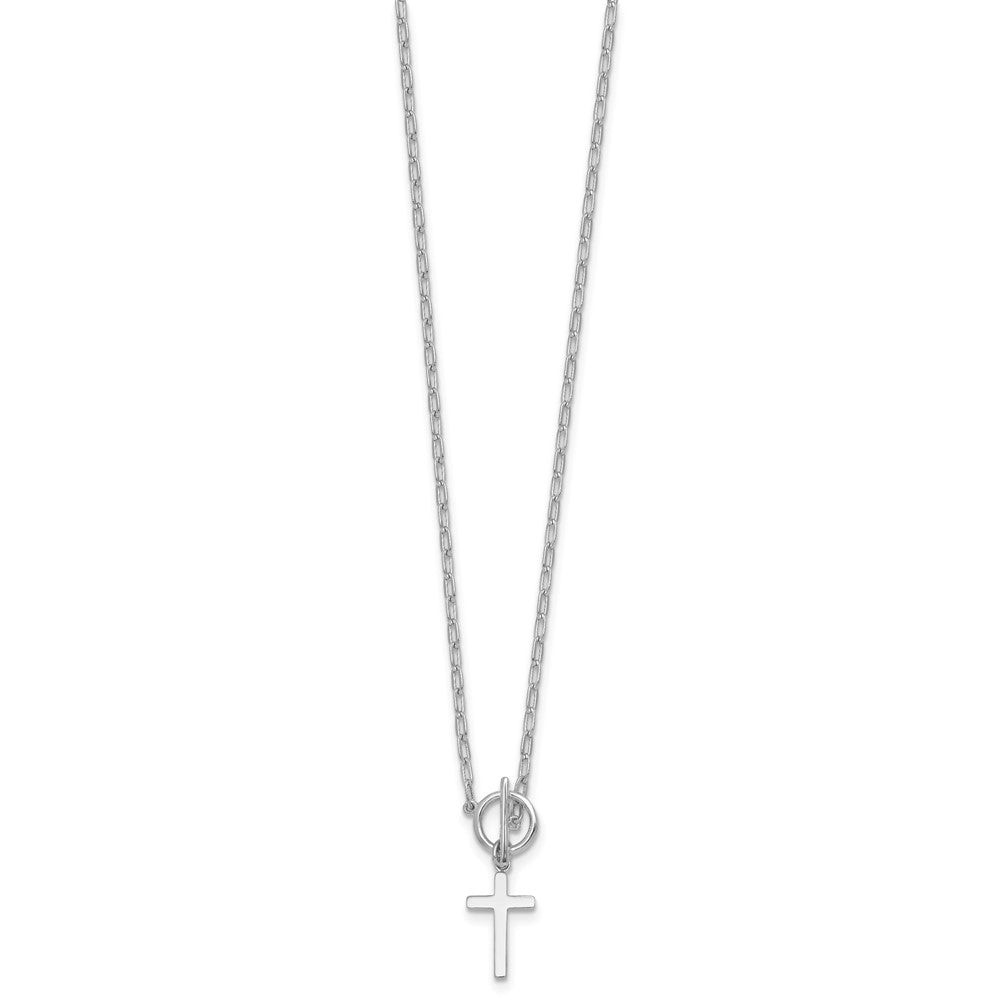 Sterling Silver Rh-Pltd Cross Paperclip Link 16in W/ 2in Ext Necklace