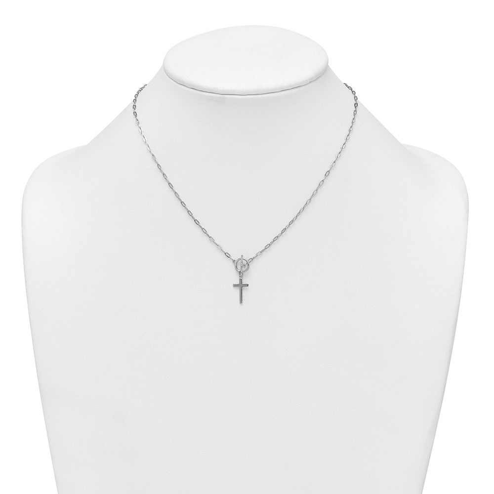 Sterling Silver Rh-Pltd Cross Paperclip Link 16in W/ 2in Ext Necklace