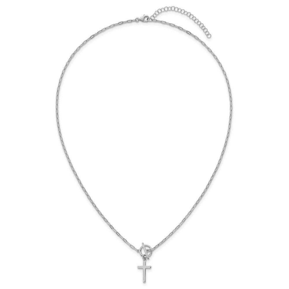 Sterling Silver Rh-Pltd Cross Paperclip Link 16in W/ 2in Ext Necklace