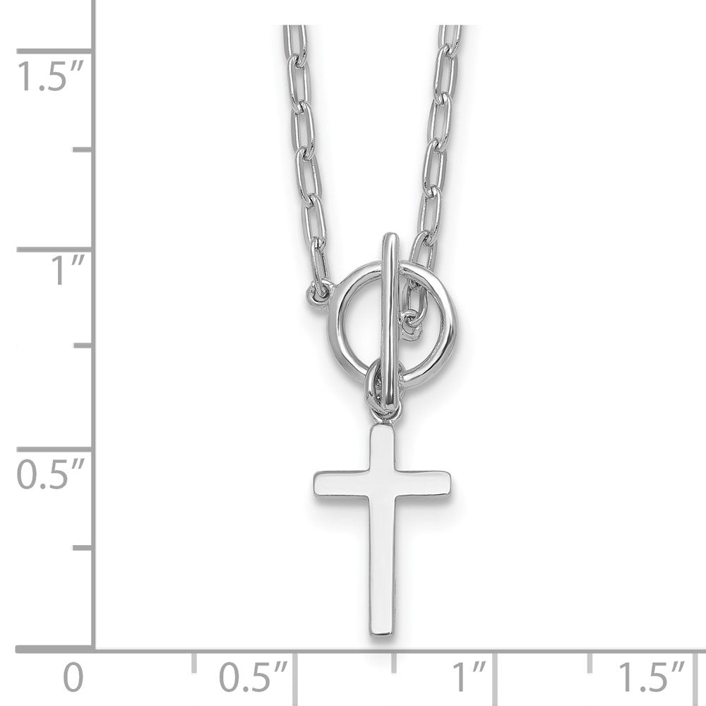 Sterling Silver Rh-Pltd Cross Paperclip Link 16in W/ 2in Ext Necklace