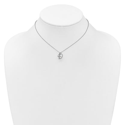 Sterling Silver Rh-Pltd Mop and CZ Heart and Cross 14in w/3in Ext Children's Necklace