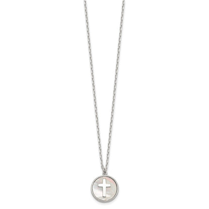 Sterling Silver Polished Mother of Pearl Cross Necklace