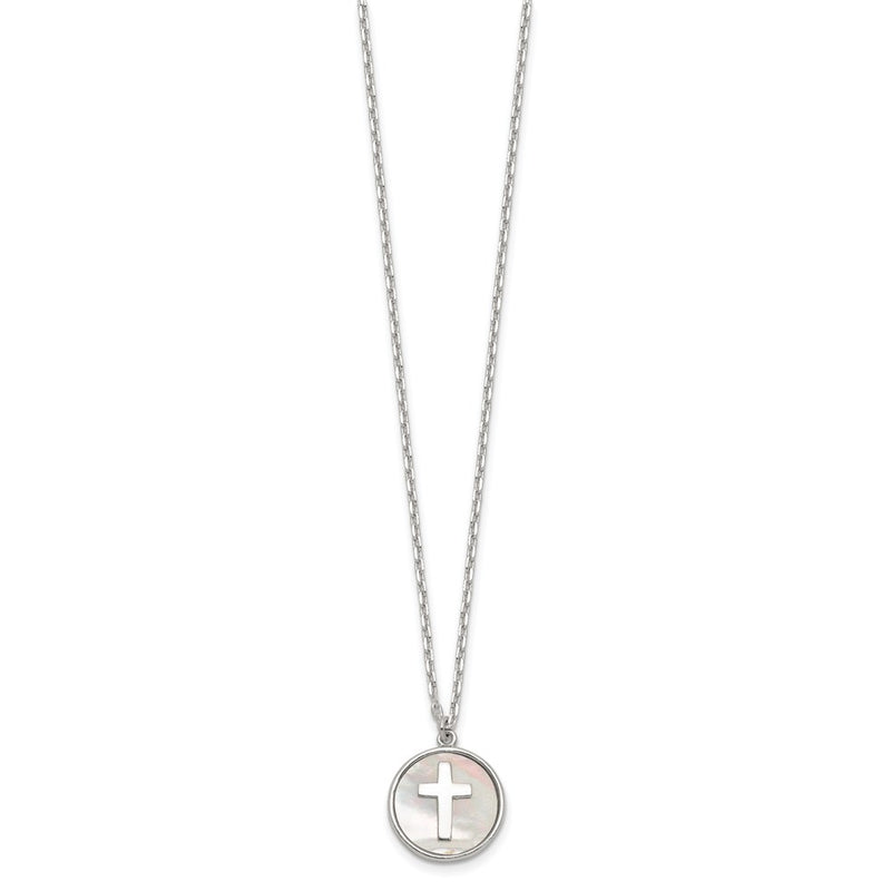 Sterling Silver Polished Mother of Pearl Cross Necklace