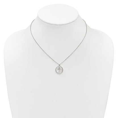 Sterling Silver Polished Mother of Pearl Cross Necklace