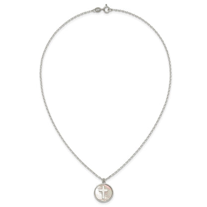 Sterling Silver Polished Mother of Pearl Cross Necklace