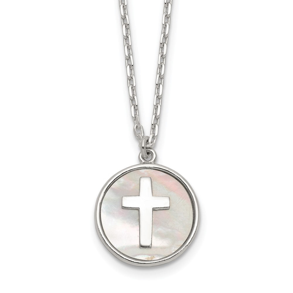 Sterling Silver Polished Mother of Pearl Cross Necklace