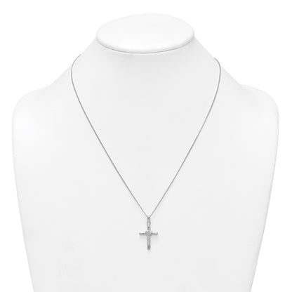 Sterling Silver Rhodium Plated Polished CZ Heart Cross 20in w/3in Ext Necklace