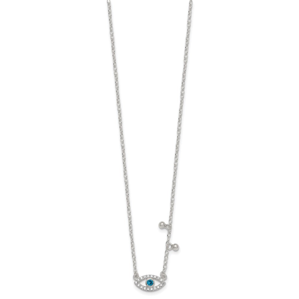 Sterling Silver CZ Evil Eye W/ 2in Ext Necklace