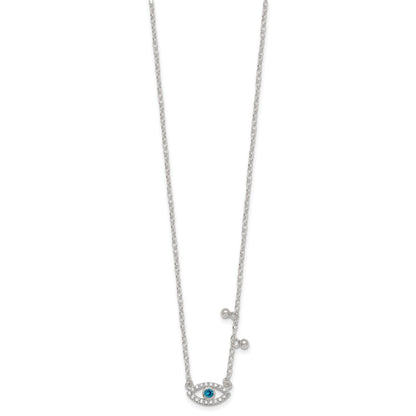 Sterling Silver CZ Evil Eye W/ 2in Ext Necklace