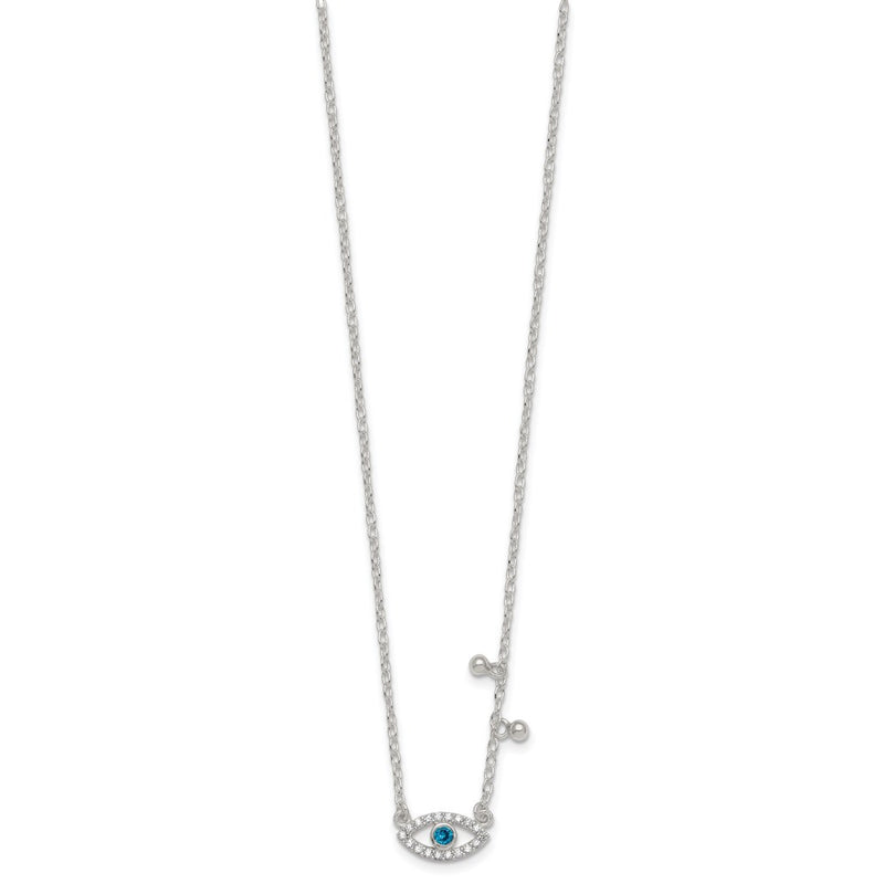 Sterling Silver CZ Evil Eye W/ 2in Ext Necklace