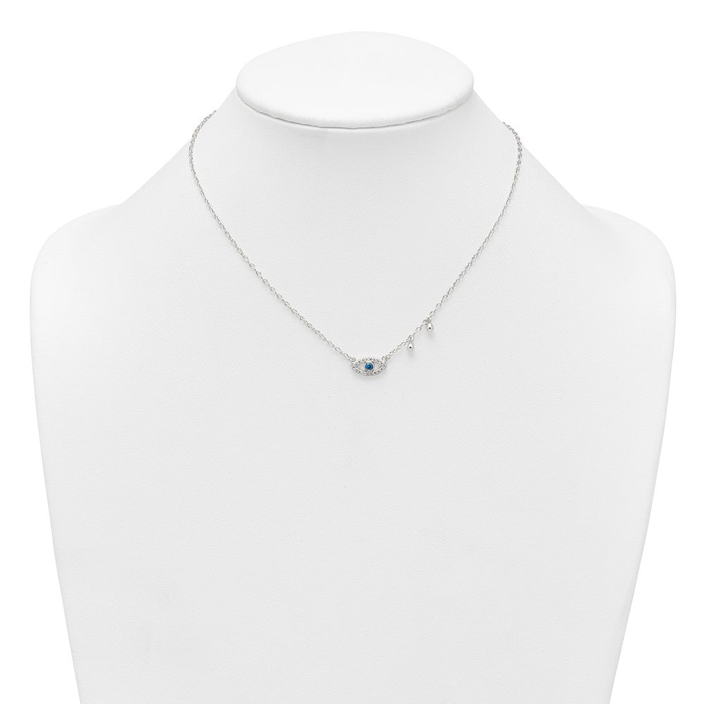 Sterling Silver CZ Evil Eye W/ 2in Ext Necklace