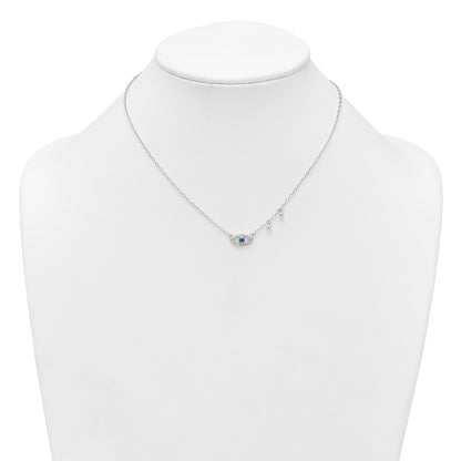 Sterling Silver CZ Evil Eye W/ 2in Ext Necklace