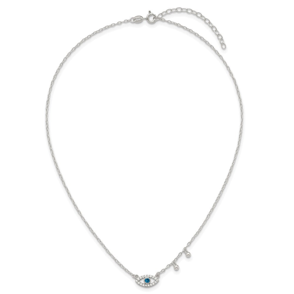 Sterling Silver CZ Evil Eye W/ 2in Ext Necklace
