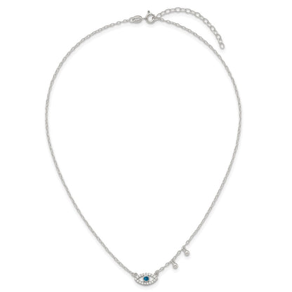 Sterling Silver CZ Evil Eye W/ 2in Ext Necklace