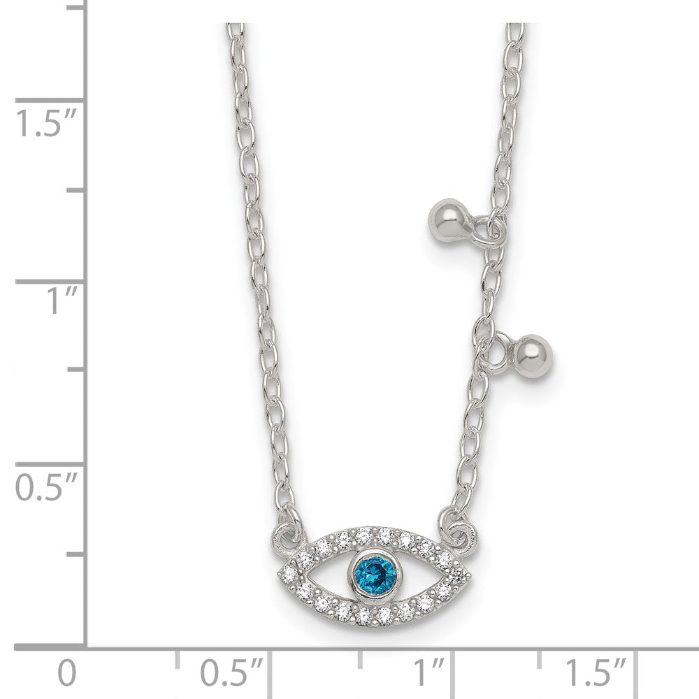 Sterling Silver CZ Evil Eye W/ 2in Ext Necklace