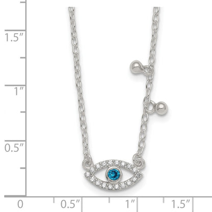 Sterling Silver CZ Evil Eye W/ 2in Ext Necklace