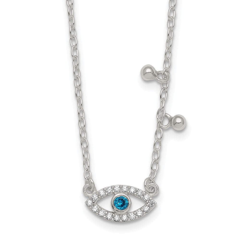 Sterling Silver CZ Evil Eye W/ 2in Ext Necklace