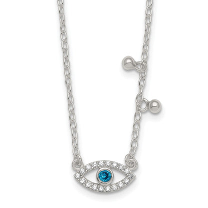 Sterling Silver CZ Evil Eye W/ 2in Ext Necklace