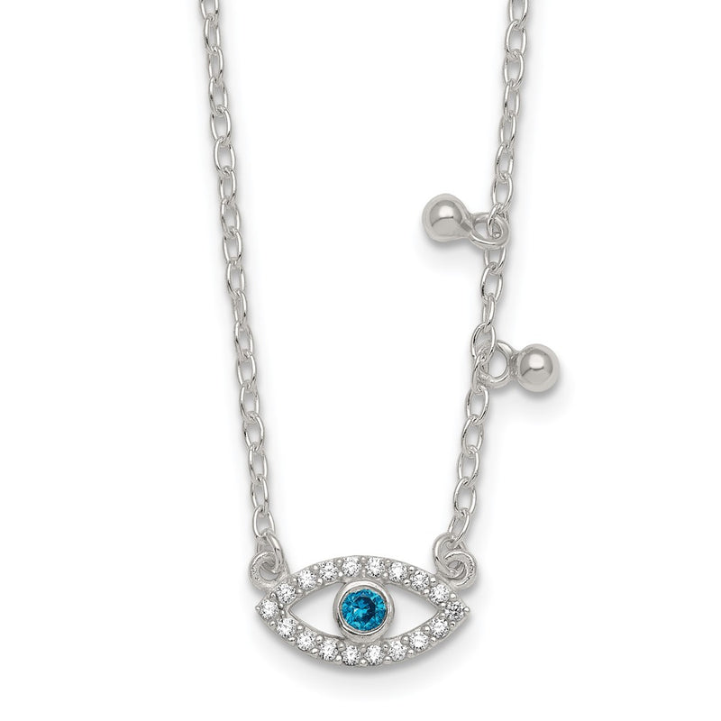 Sterling Silver CZ Evil Eye W/ 2in Ext Necklace