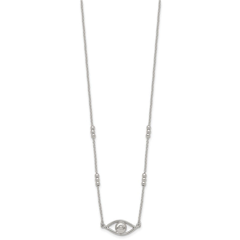Sterling Silver Polished Evil Eye w/1in Ext Necklace