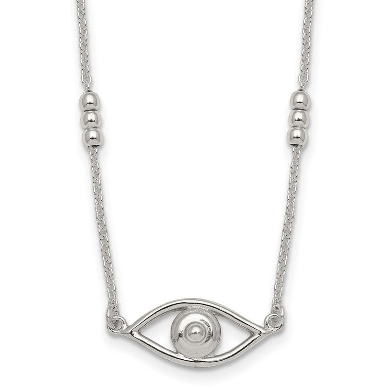 Sterling Silver Polished Evil Eye w/1in Ext Necklace
