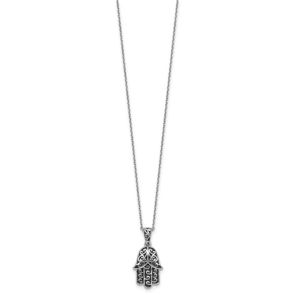 Sterling Silver Rhodium Plated Polished/oxidized Filigree Hamsa 18 Inch Necklace