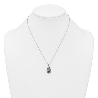 Sterling Silver Rhodium Plated Polished/oxidized Filigree Hamsa 18 Inch Necklace