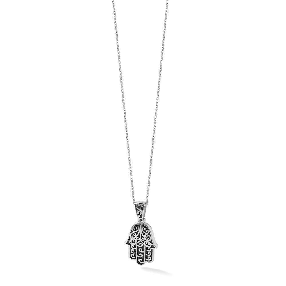 Sterling Silver Rhodium Plated Polished/oxidized Filigree Hamsa 18 Inch Necklace