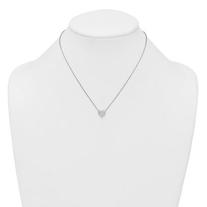 Sterling Silver Rhodium Plated Polished Pave CZ Heart 16in w/2in Ext Necklace