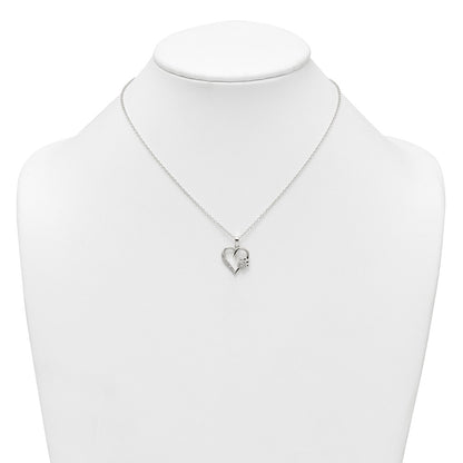 Sterling Silver Polished CZ Heart and Paw Necklace