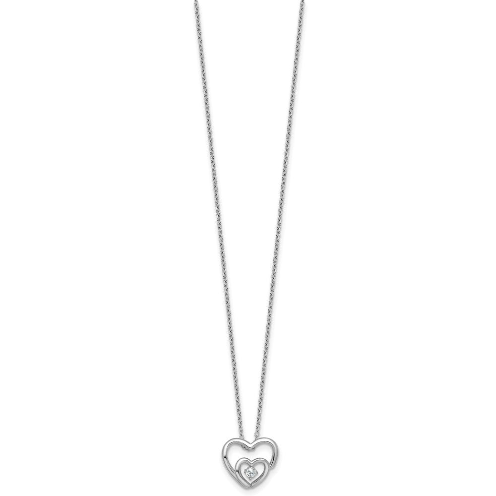 Sterling Silver Rhodium-Plated CZ Hearts 16in w/2in Ext Necklace