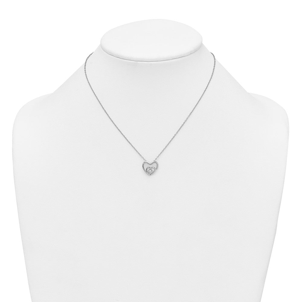 Sterling Silver Rhodium-Plated CZ Hearts 16in w/2in Ext Necklace