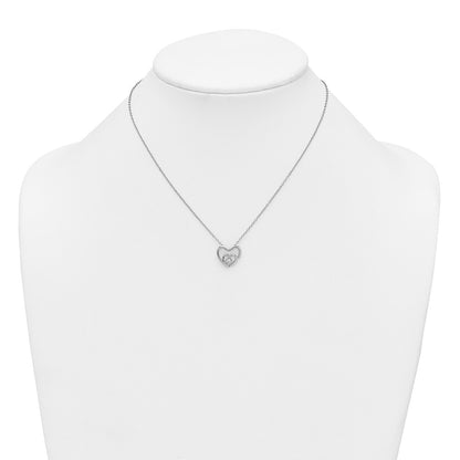 Sterling Silver Rhodium-Plated CZ Hearts 16in w/2in Ext Necklace